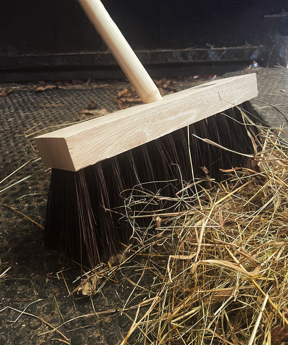 Traditional Wooden Flat Top Broom With Handle - Stiff
